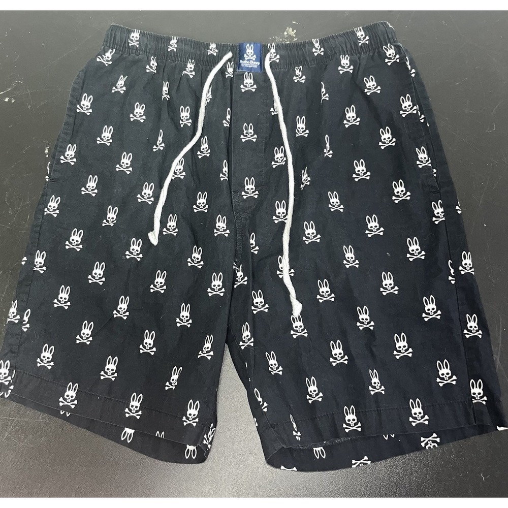 Psycho Bunny Men's Shorts Gothic Alt Y2K Size Large Black Skulls